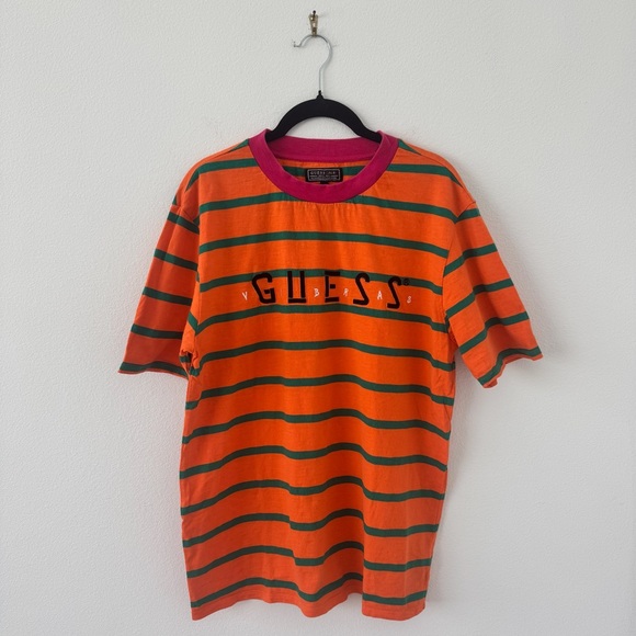 Guess x J Balvin Vibras Orange Striped Logo Short Sleeve Tee - Picture 1 of 6